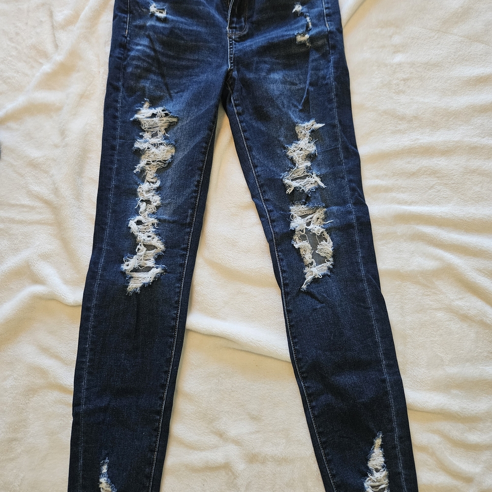American Eagle Outfitters Dark Blue Distressed Skinny Jeans